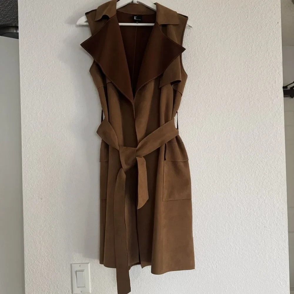 Love Token Long Trench Vest Waistcoat Sleeveless Duster Size XS Microsuede